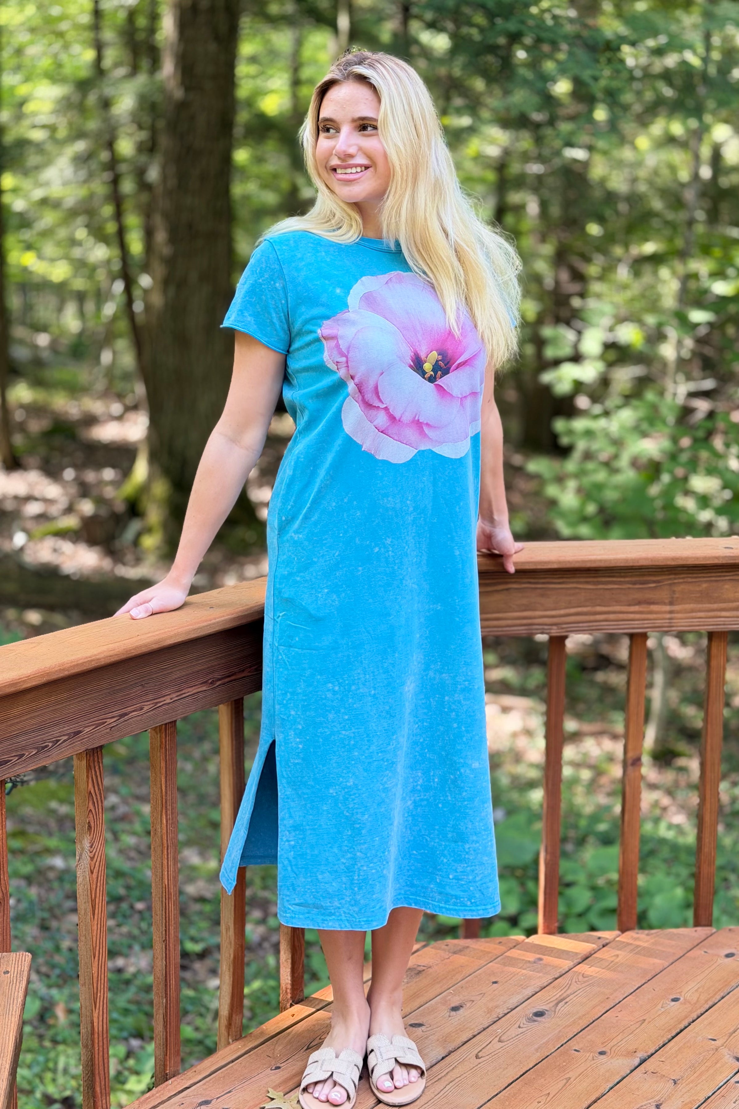 Bold Flower Statement Print Knit Midi Dress