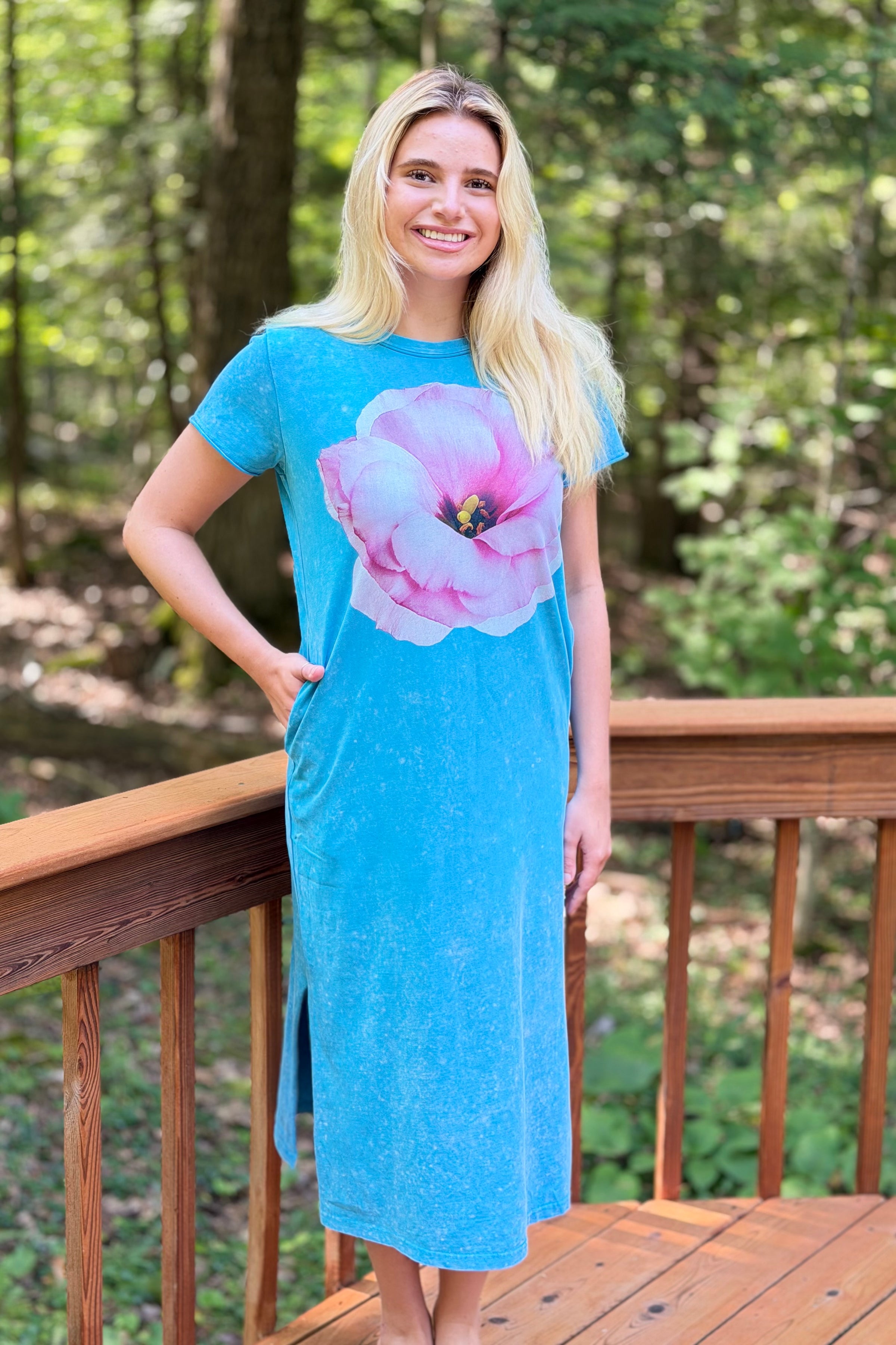Bold Flower Statement Print Knit Midi Dress