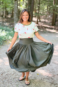 Draped Voluminous Midi Skirt - Olive