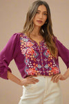 Classic Blouse With Embroidery - Magenta
