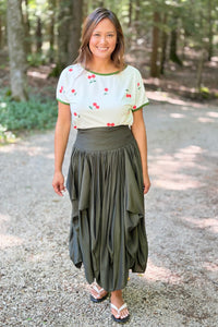 Draped Voluminous Midi Skirt - Olive