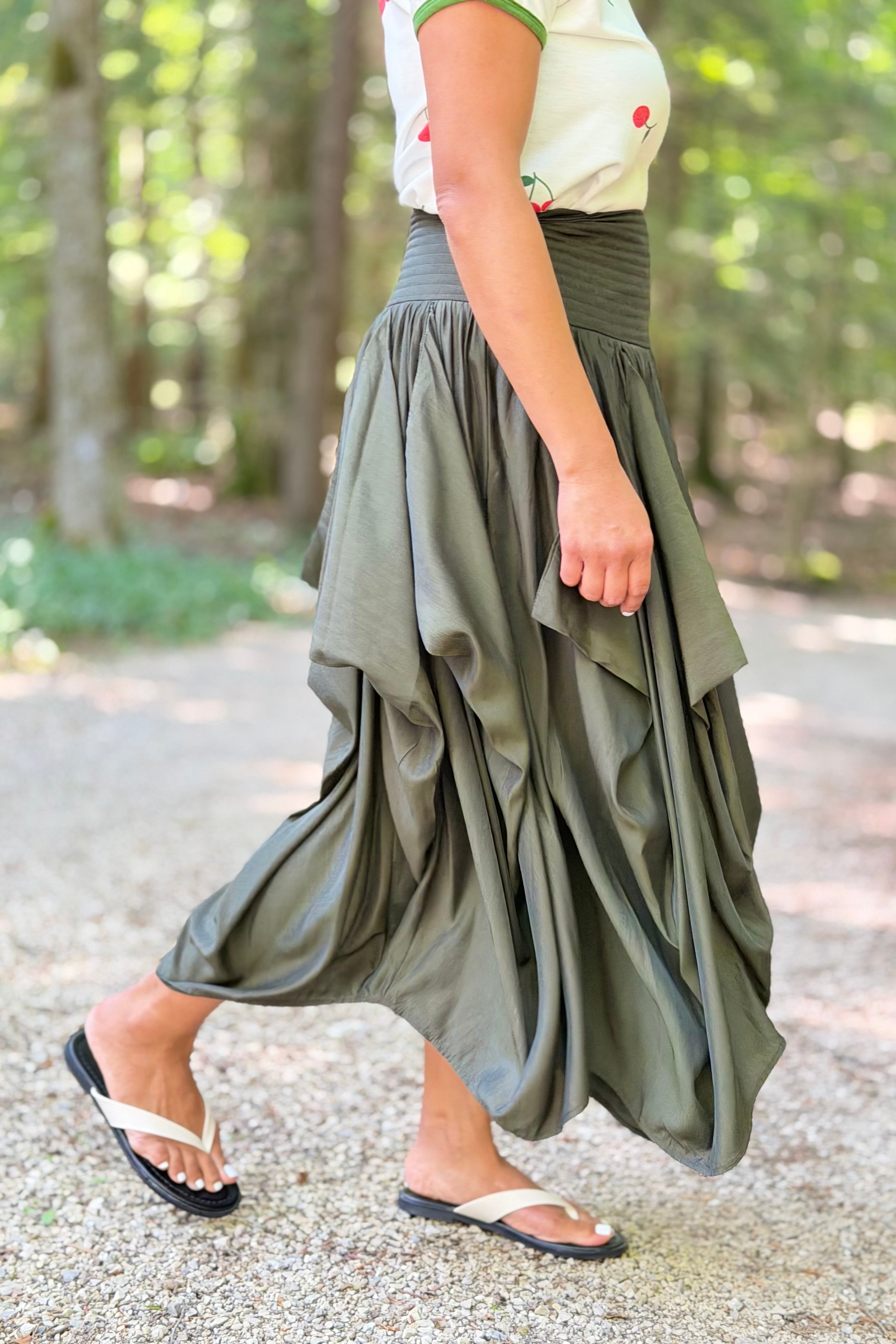 Draped Voluminous Midi Skirt - Olive