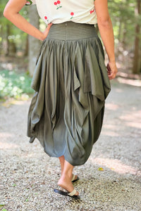 Draped Voluminous Midi Skirt - Olive