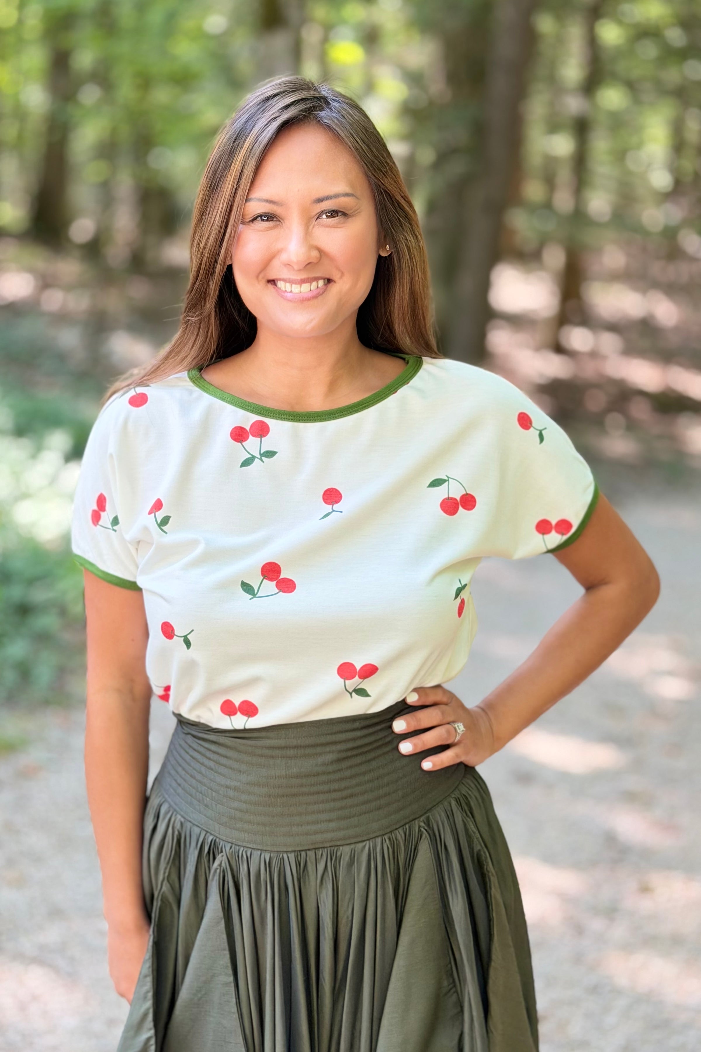 Cherry Print Ringer Tee