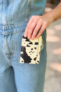 Sia Zip Card Holder Wallet - Cow-White
