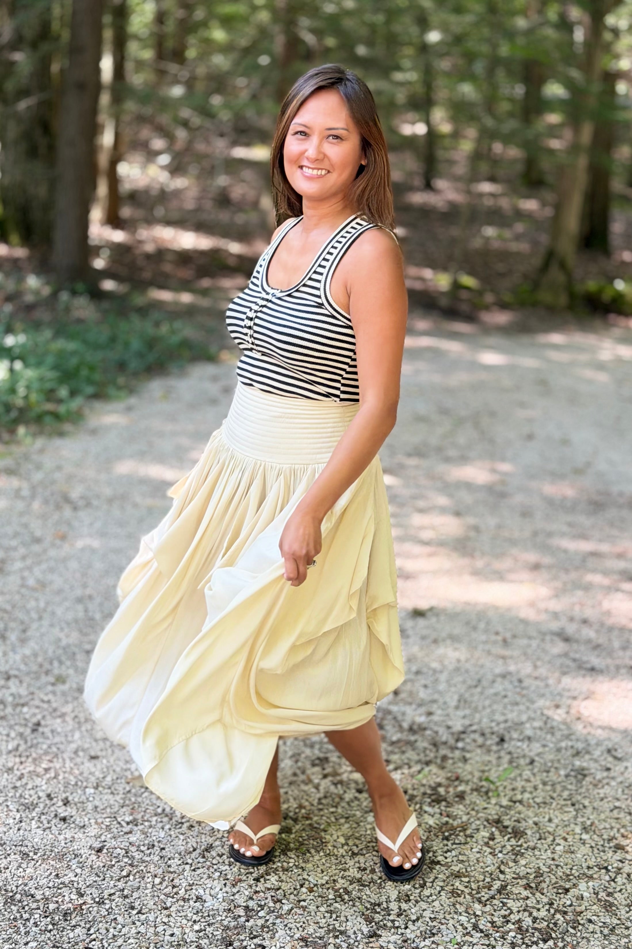 Draped Voluminous Midi Skirt - Champagne