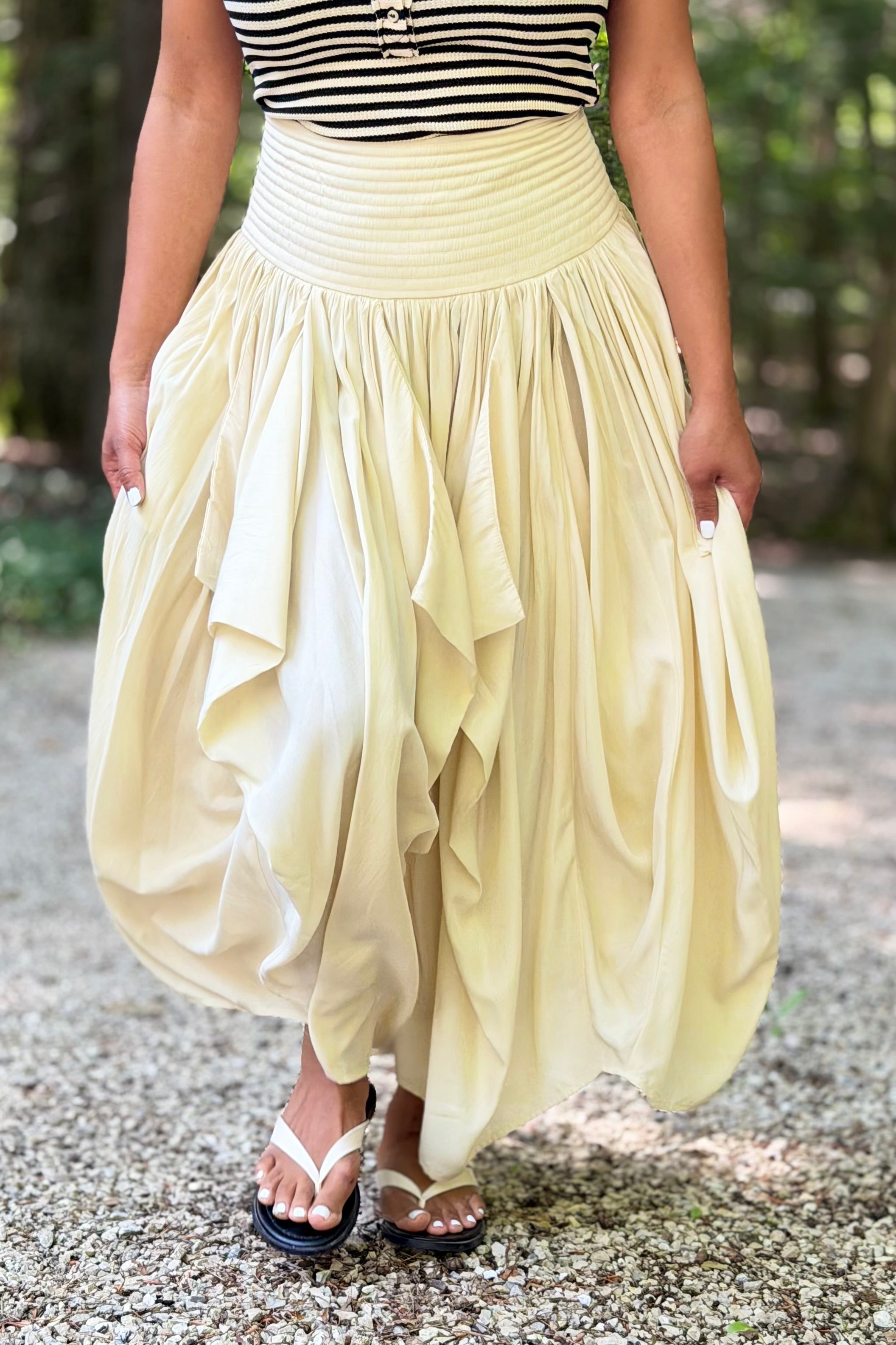 Draped Voluminous Midi Skirt - Champagne