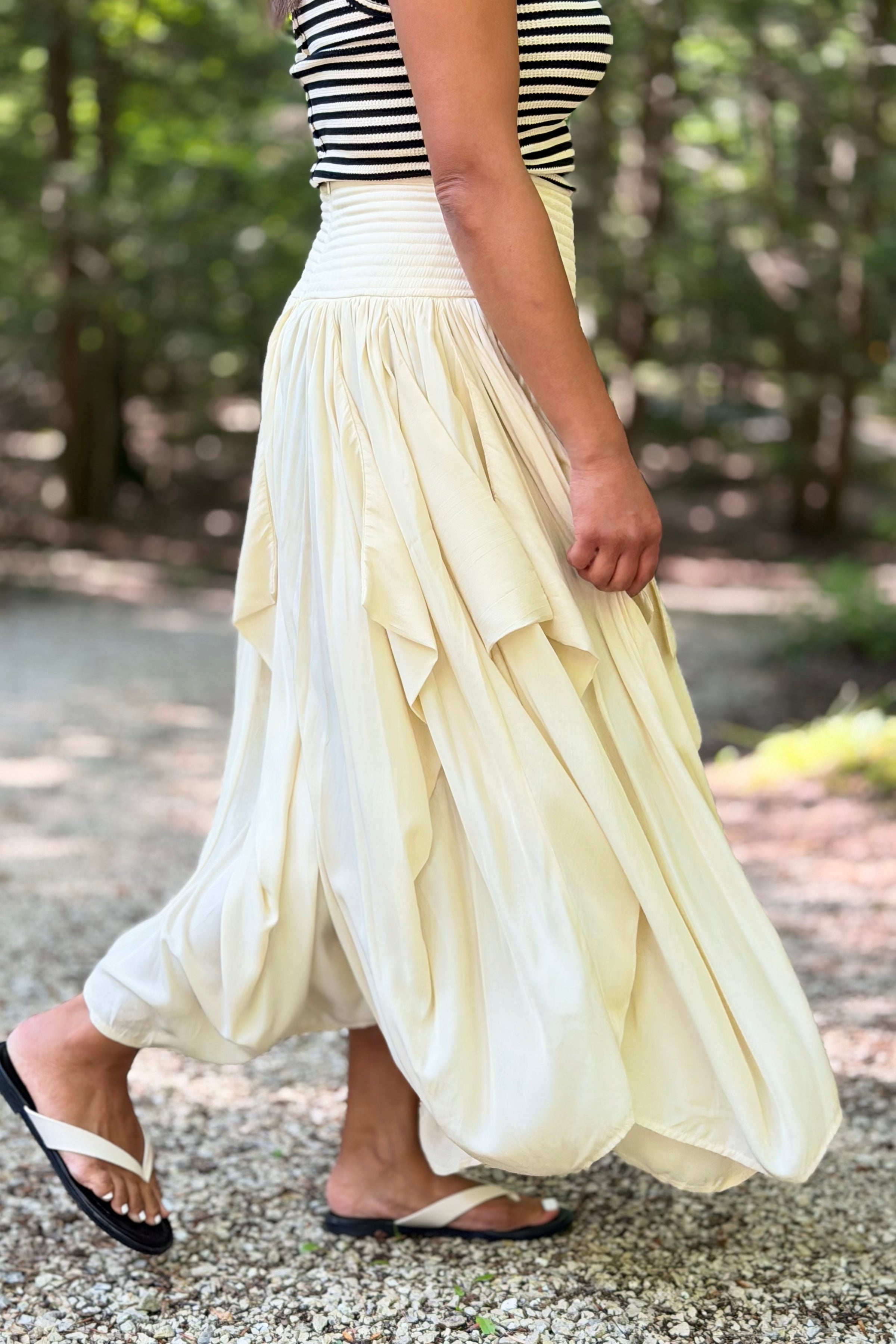 Draped Voluminous Midi Skirt - Champagne