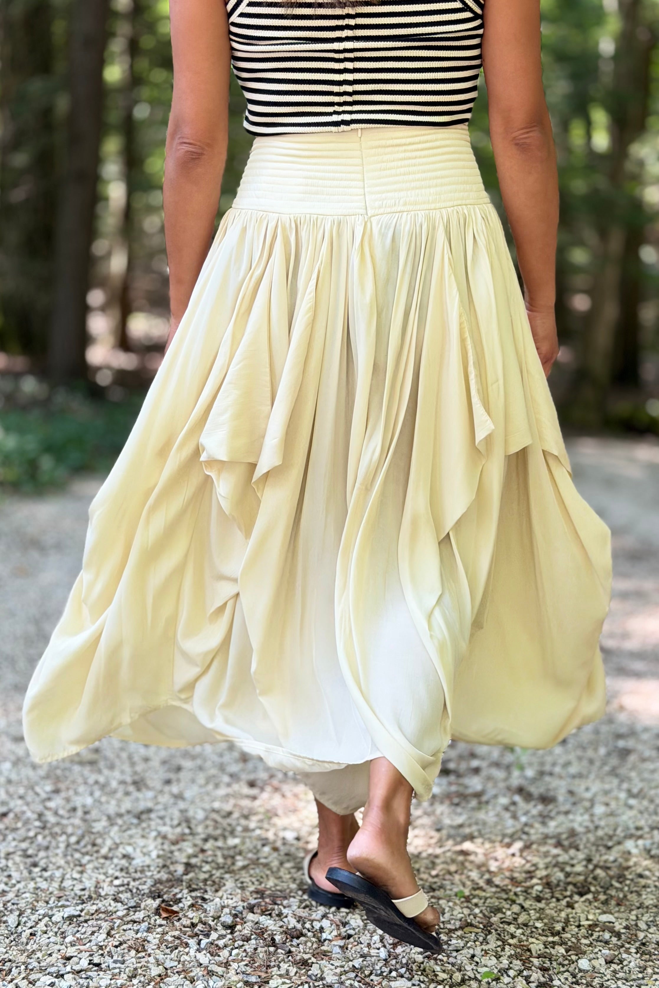 Draped Voluminous Midi Skirt - Champagne