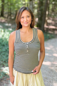 Striped Button Down Tank Top - Black