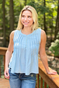 Pintuck Sleeveless Top - Sky