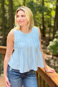 Pintuck Sleeveless Top - Sky
