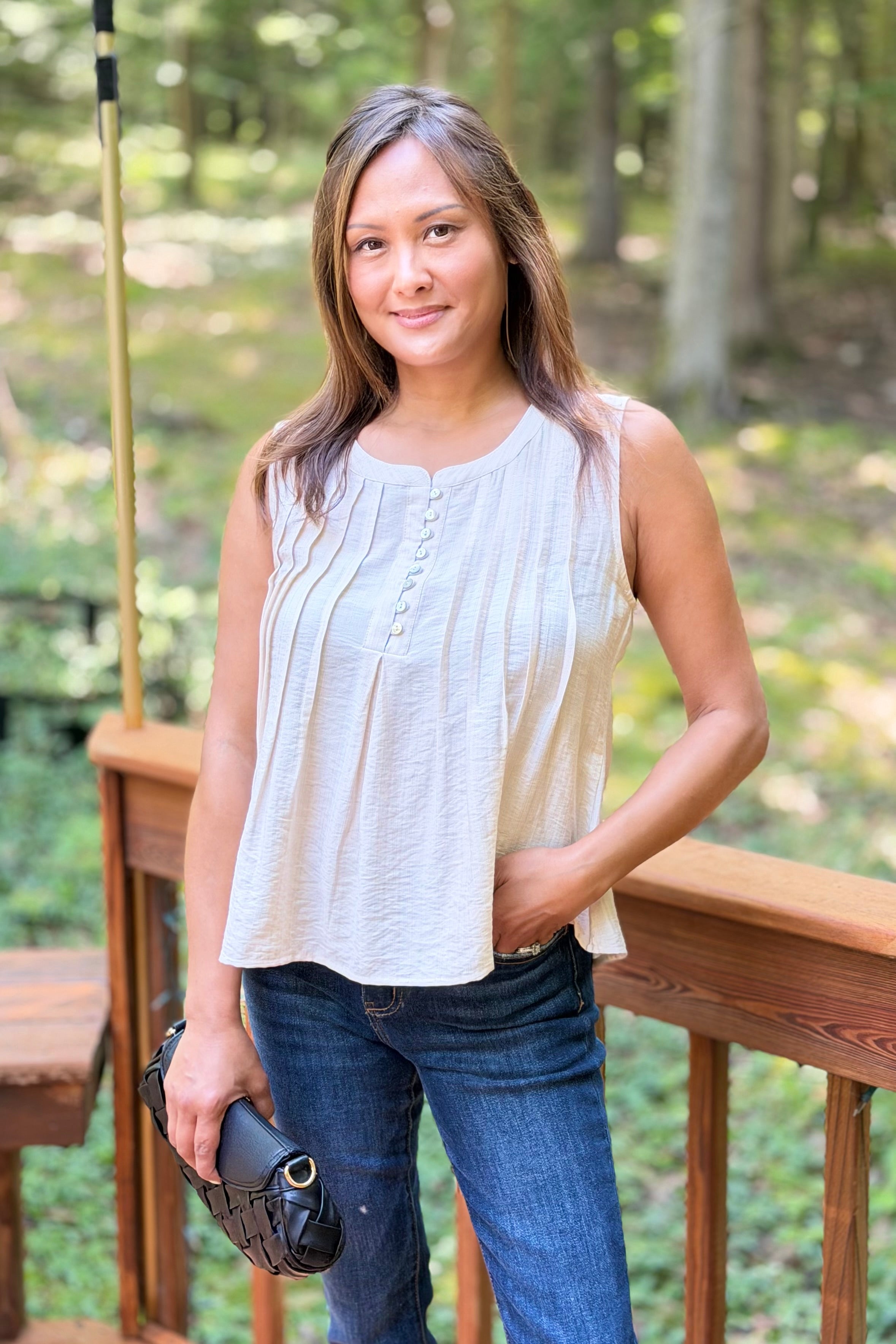 Pintuck Sleeveless Top - Cream