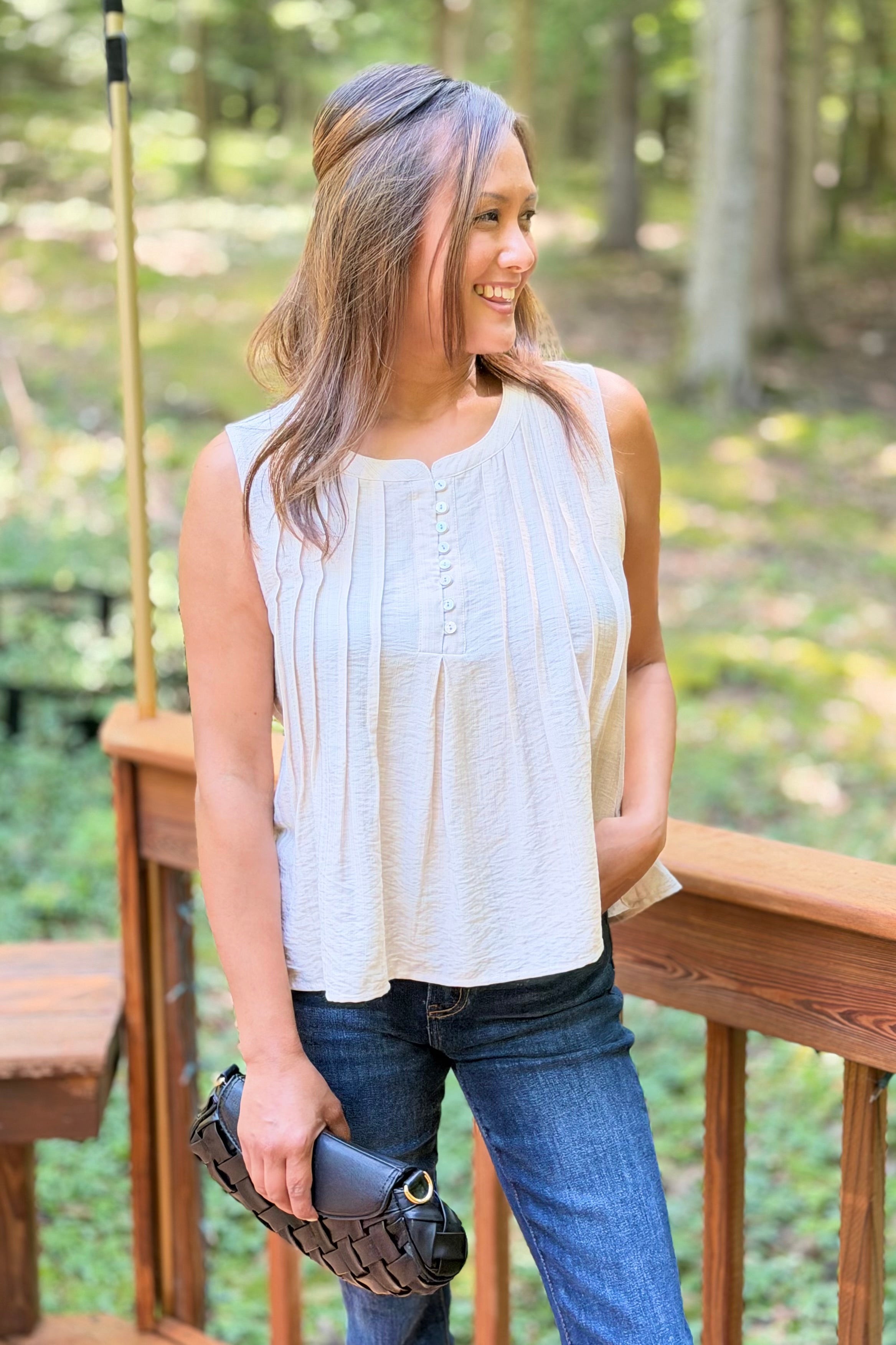 Pintuck Sleeveless Top - Cream