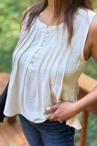 Pintuck Sleeveless Top - Cream