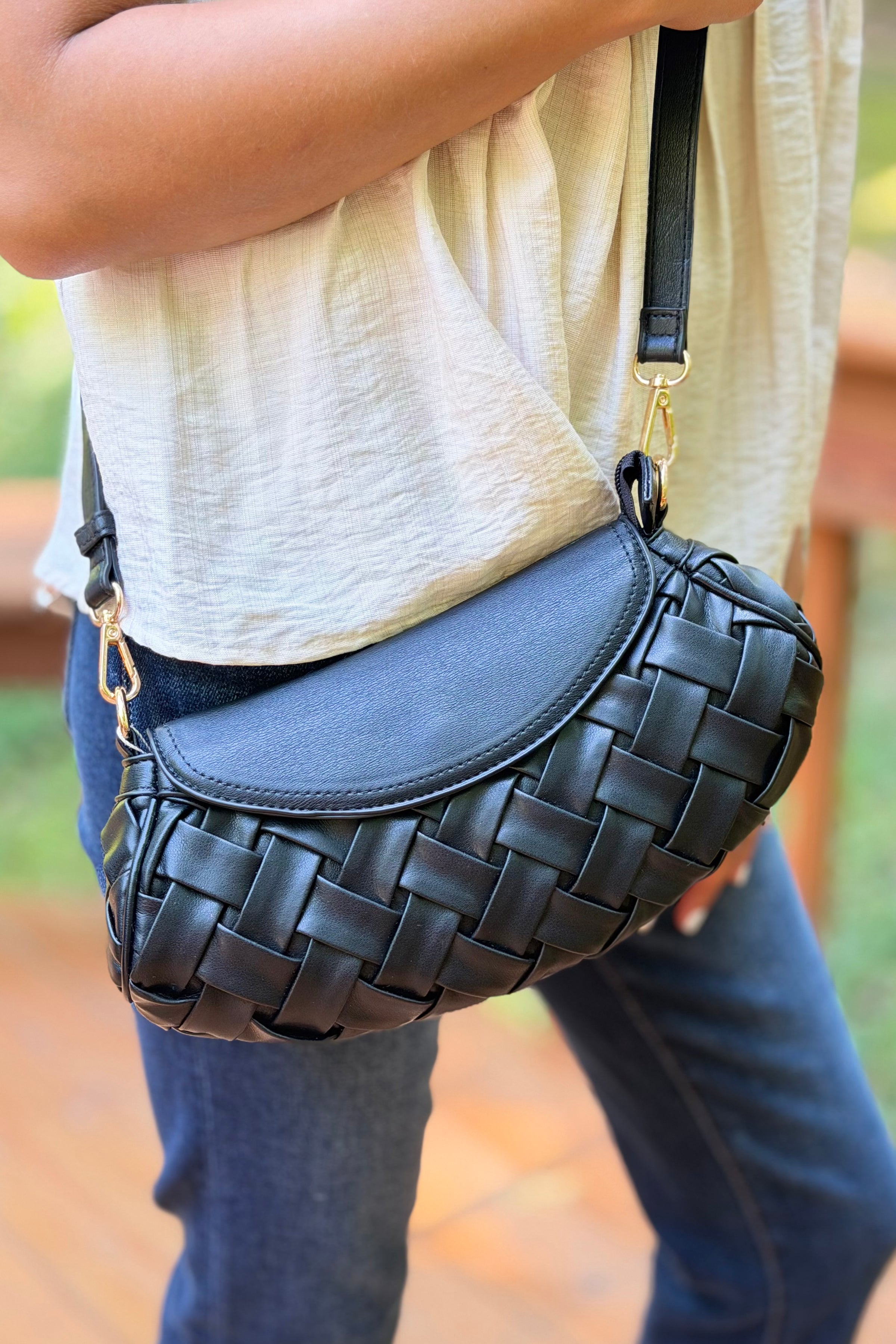 Kaleen Woven Crossbody Bag - Black