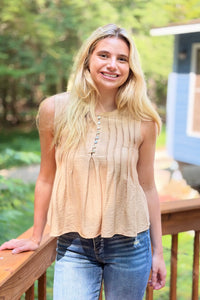 Pintuck Sleeveless Top - Taupe