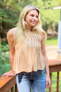 Pintuck Sleeveless Top - Taupe