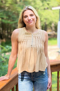 Pintuck Sleeveless Top - Taupe