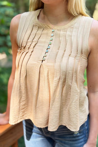 Pintuck Sleeveless Top - Taupe