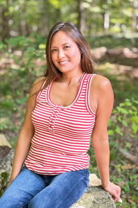 Striped Button Down Tank Top - Red