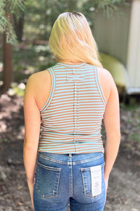 Striped Button Down Tank Top - Sky