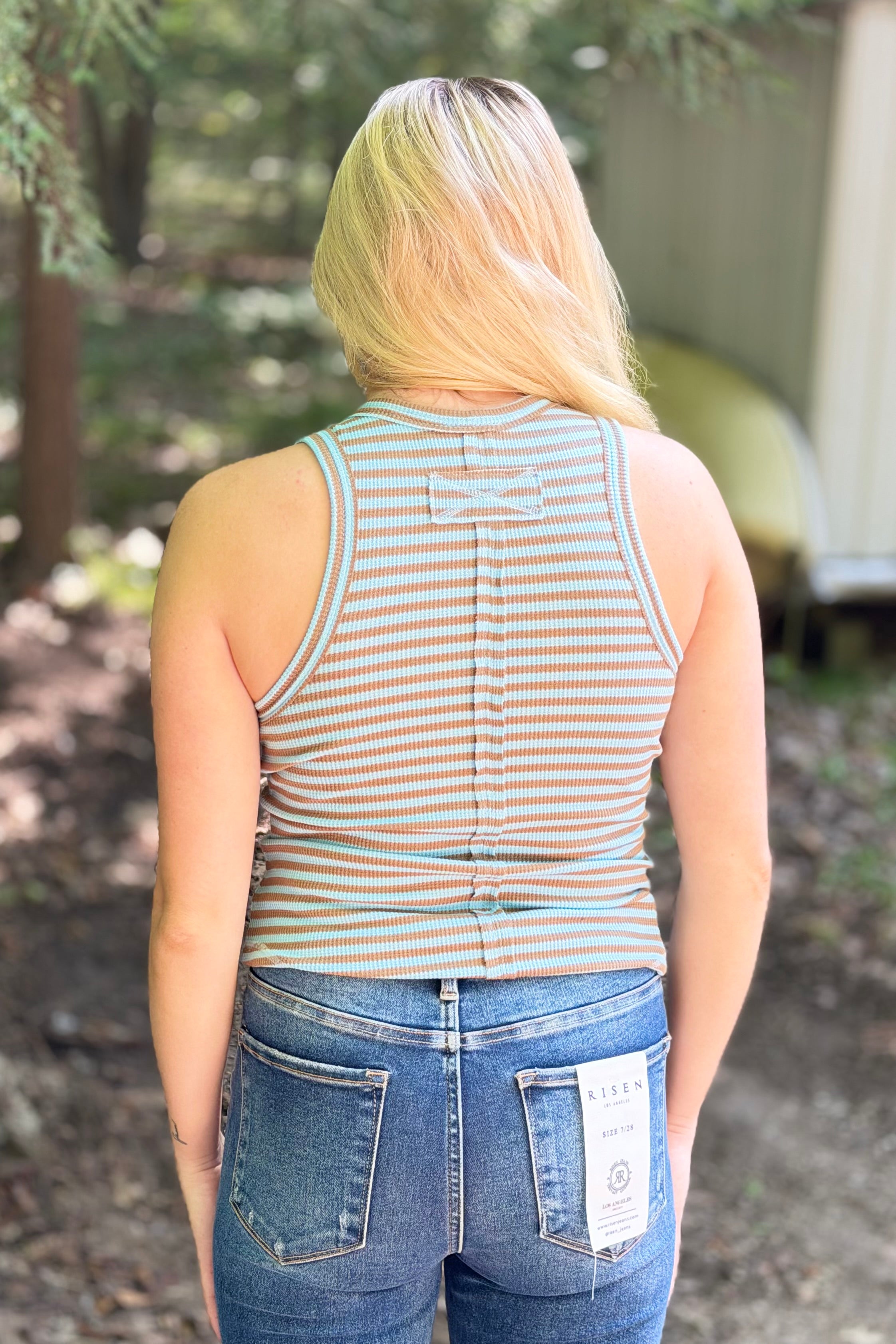 Striped Button Down Tank Top - Sky