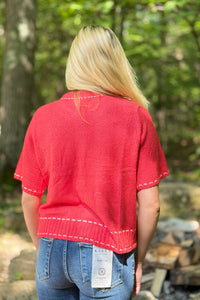 Stitch Detail Cardigan Top - Red