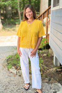 Stitch Detail Cardigan Top - Yellow
