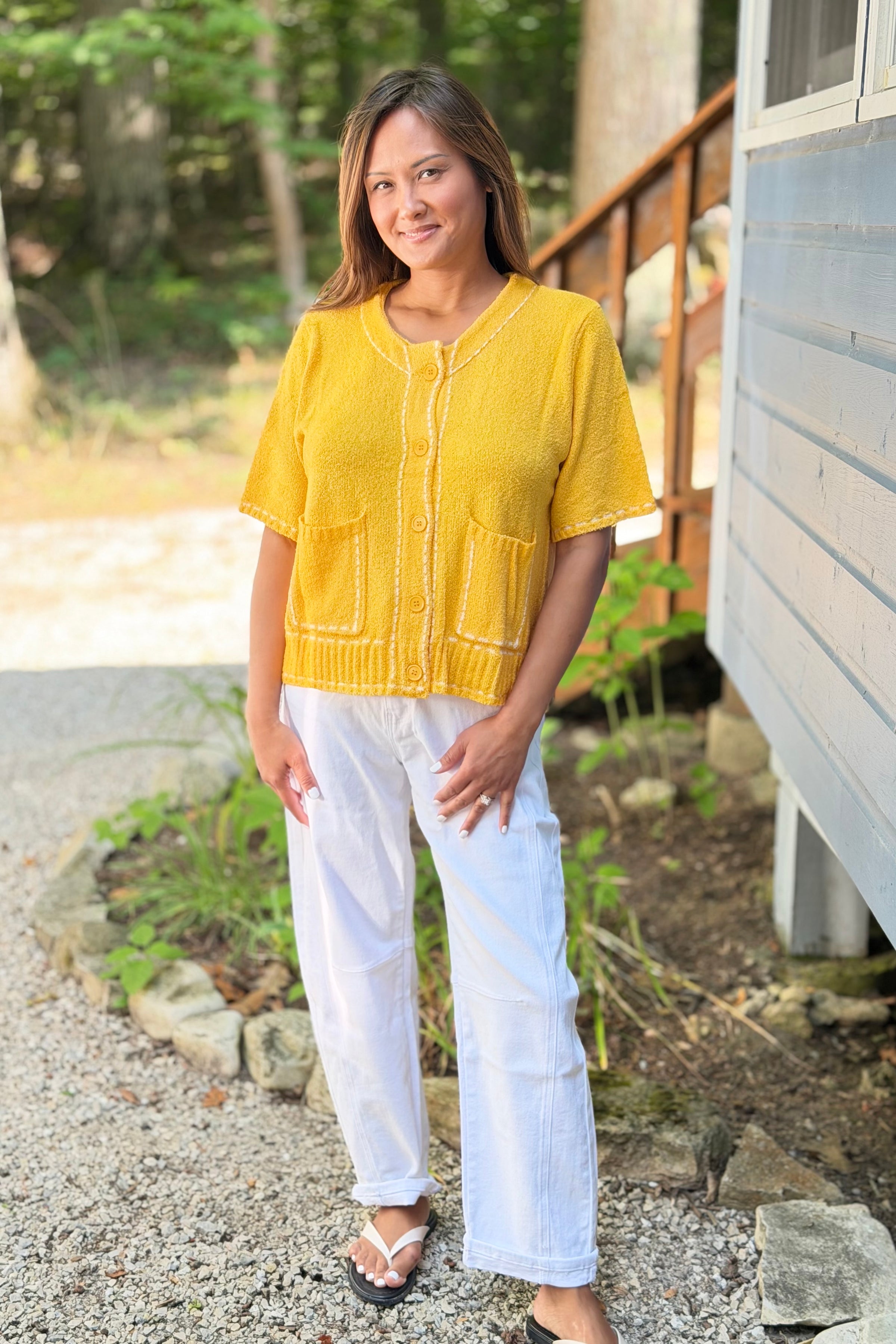 Stitch Detail Cardigan Top - Yellow