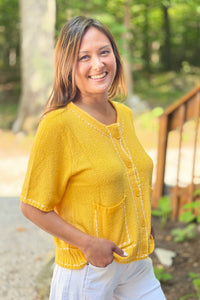 Stitch Detail Cardigan Top - Yellow