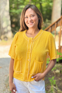 Stitch Detail Cardigan Top - Yellow