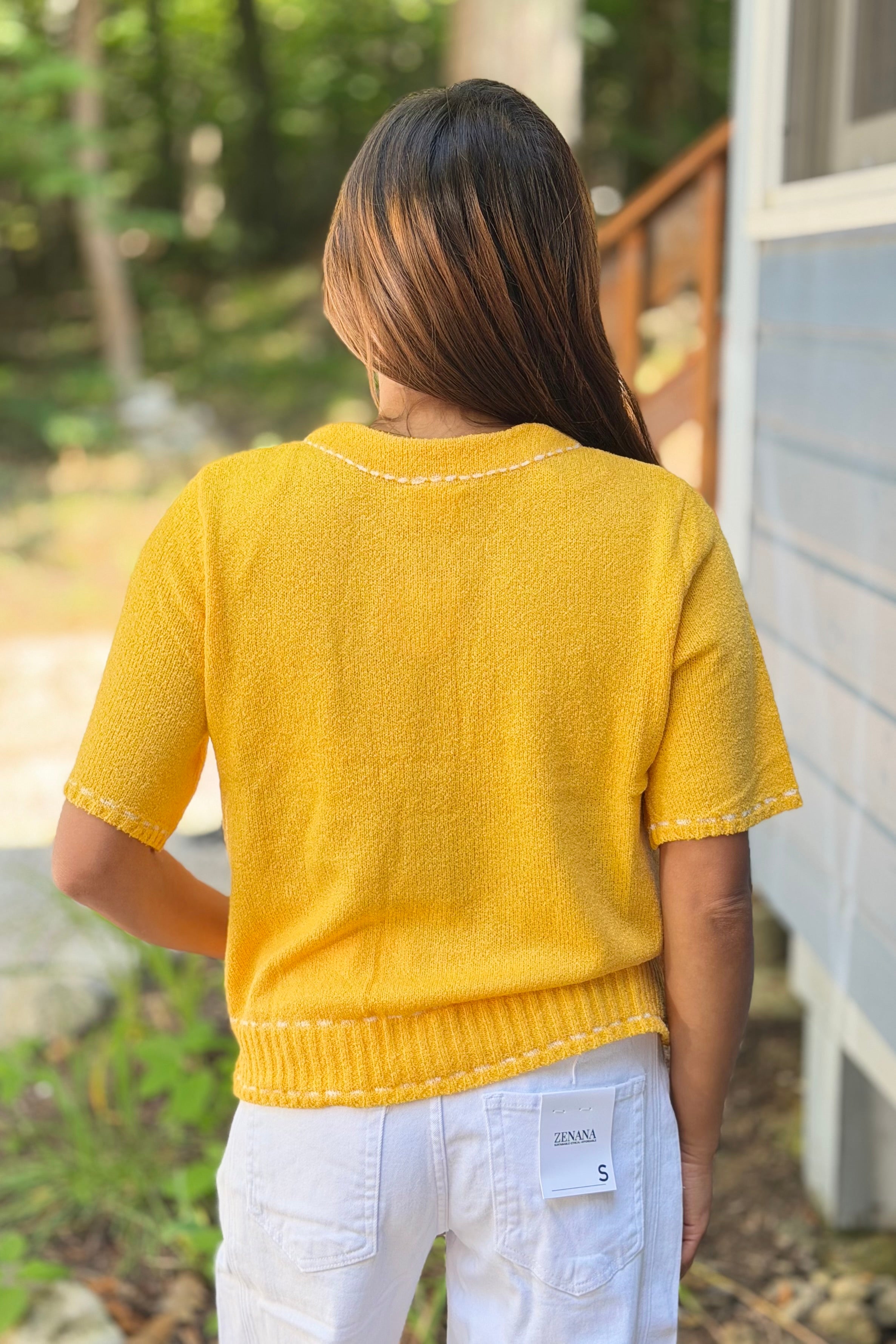 Stitch Detail Cardigan Top - Yellow