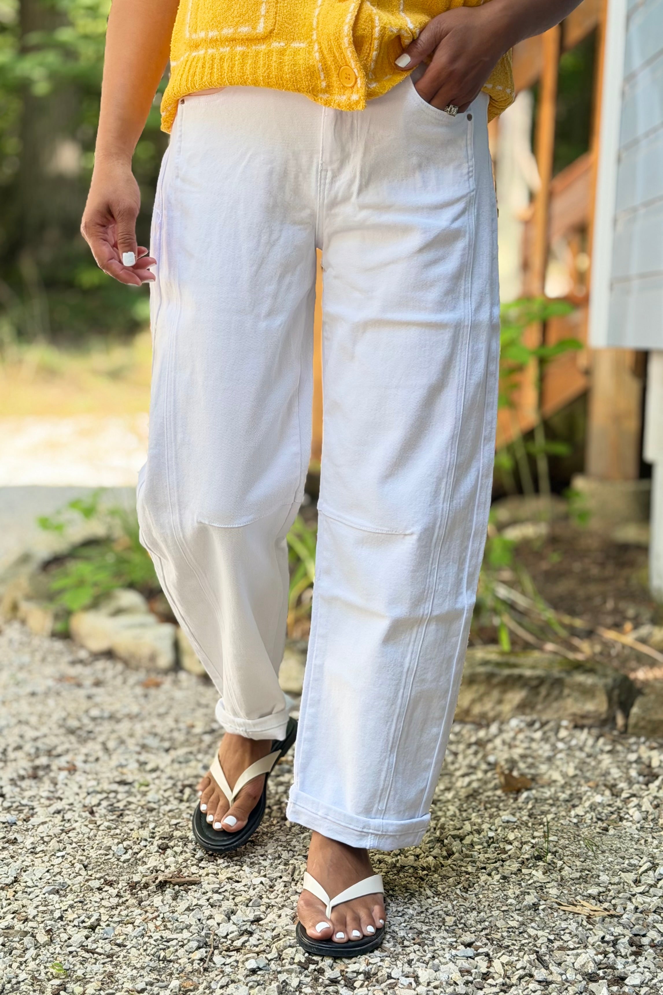 Barrel Cropped Denim Pants - White