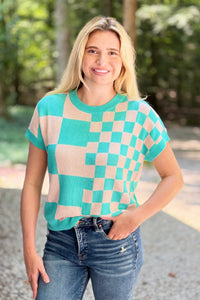 Checkered Casual Top - Green
