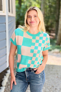 Checkered Casual Top - Green