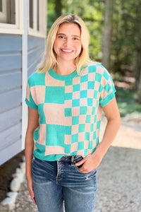 Checkered Casual Top - Green