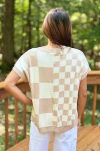 Checkered Casual Top - Taupe