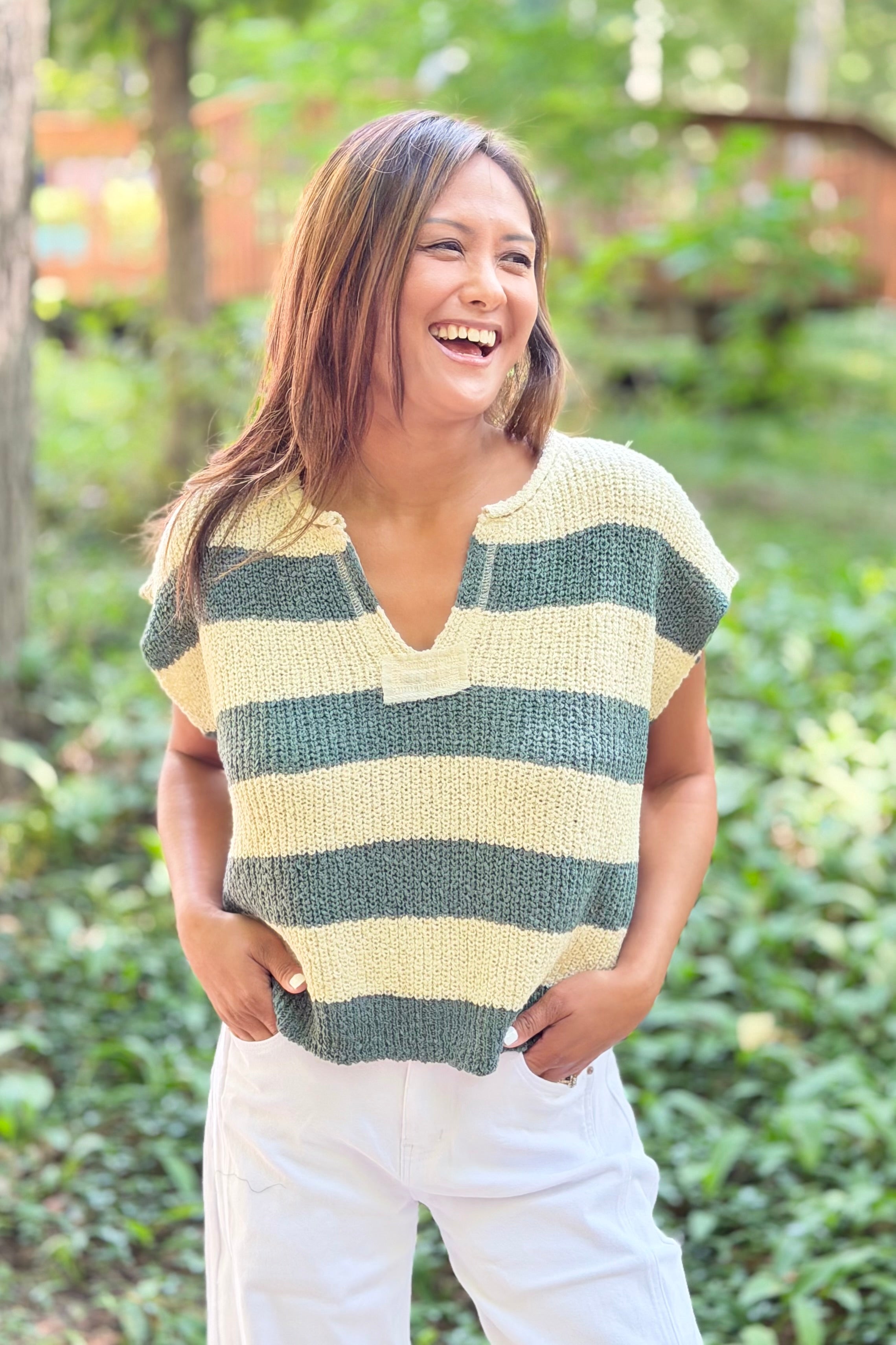 Stripe Sleeveless Sweater - Ash Jade