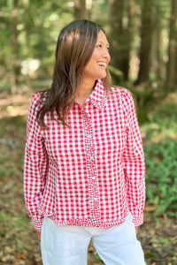 Plaid Frill Collar Button Down Shirt