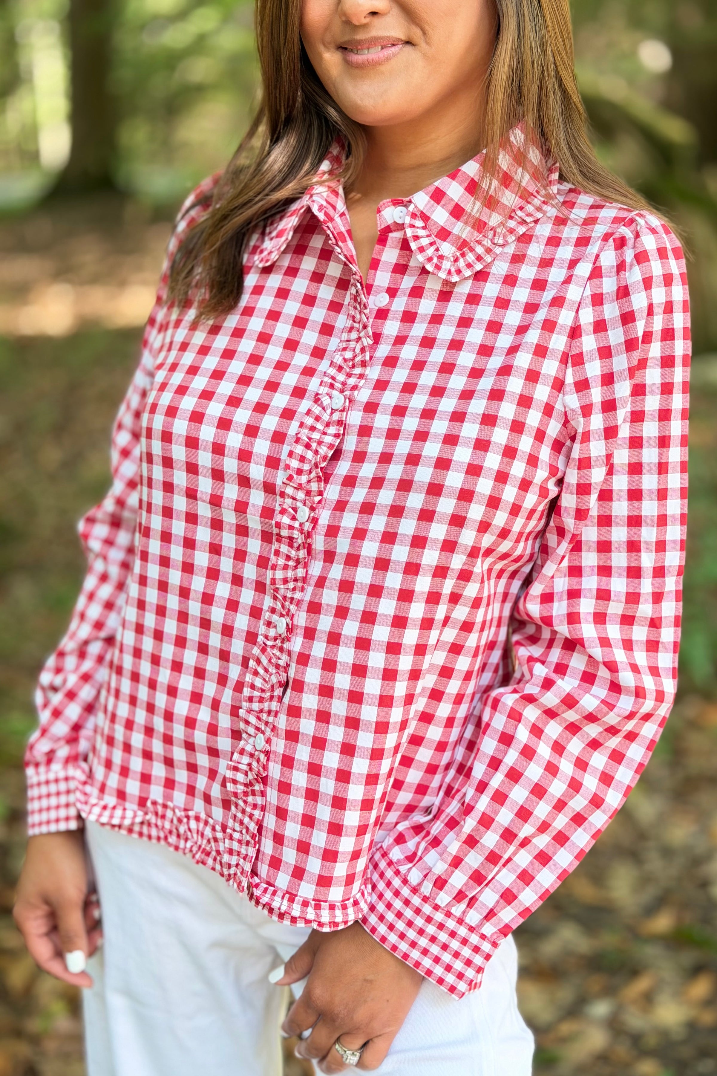 Plaid Frill Collar Button Down Shirt