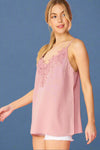 Lace Crochet Contrasted Tank - Pink