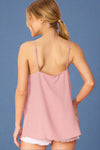 Lace Crochet Contrasted Tank - Pink