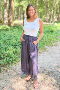 Crinkled Wide Leg Pants - Ink