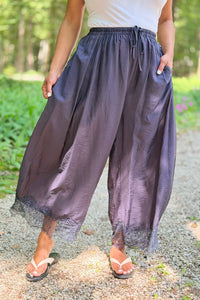 Crinkled Wide Leg Pants - Ink