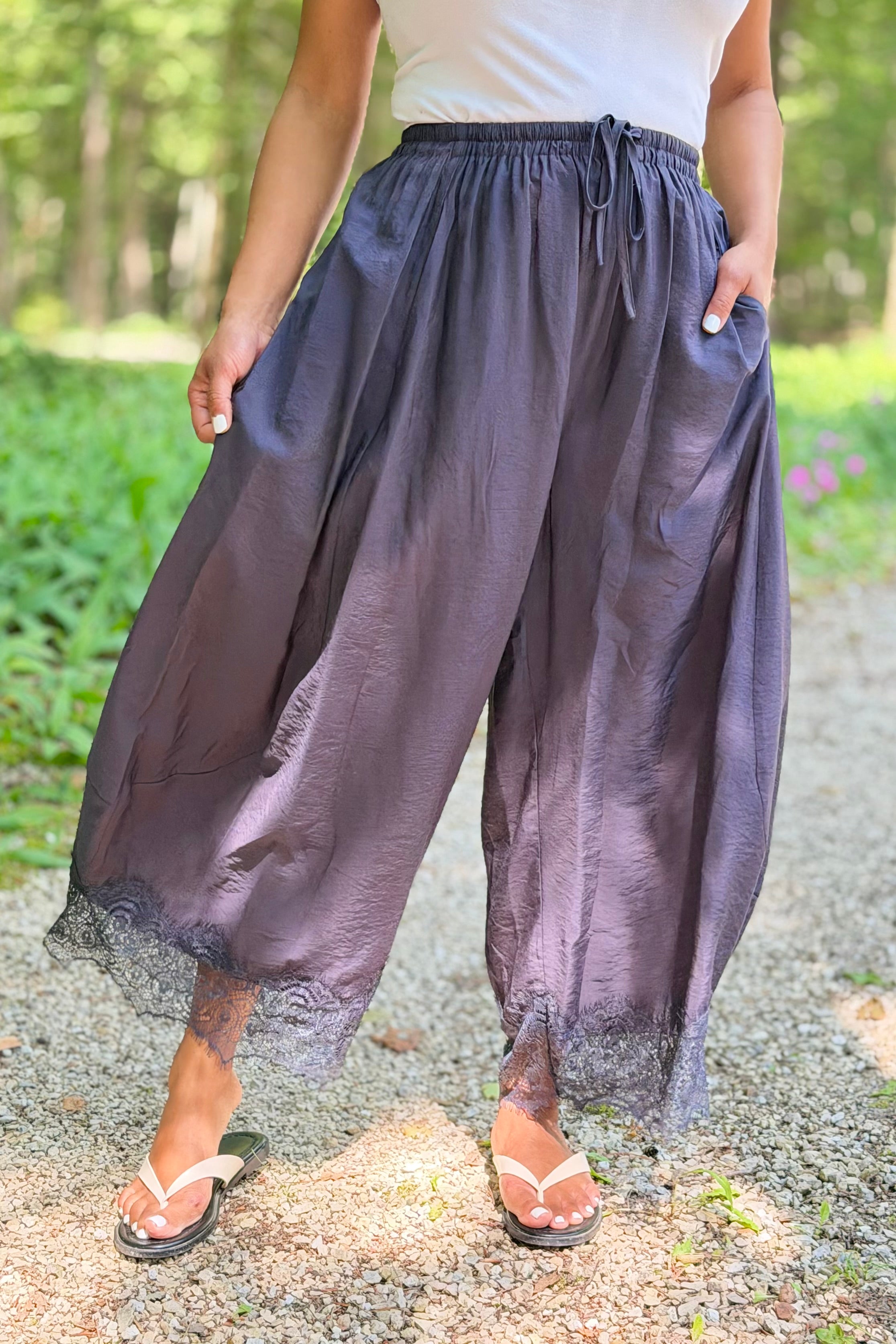 Crinkled Wide Leg Pants - Ink
