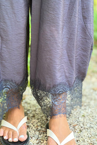 Crinkled Wide Leg Pants - Ink