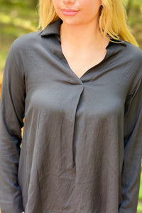 Dramatic Hi-Low V-Neck Blouse - Black