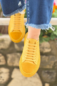 Aimee Solid Color Leather Sneaker - Tetris