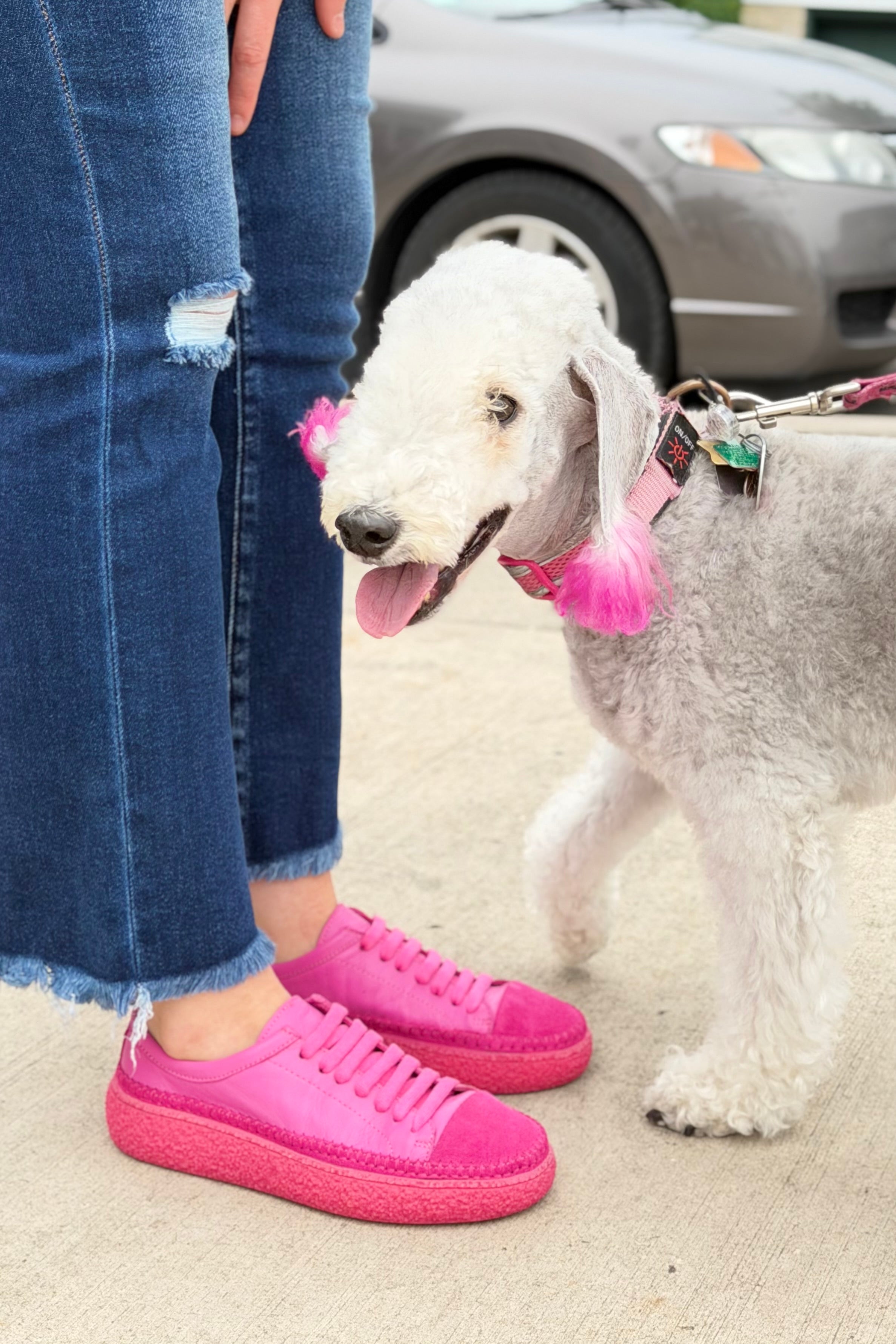 Aimee Solid Color Leather Sneaker - Bead